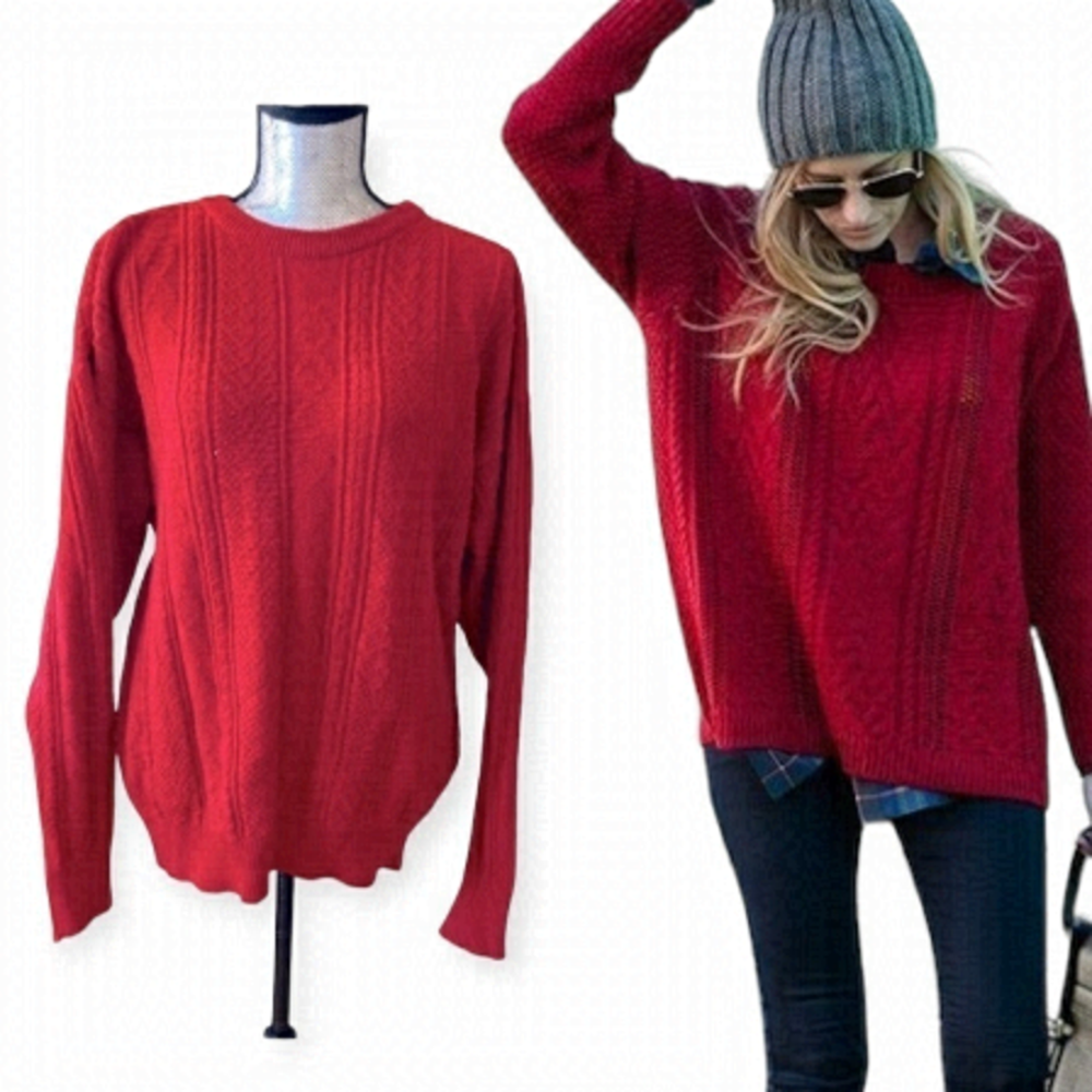 𝅺VINTAGE Cable Knit Chunky Sweater in Ruby Red